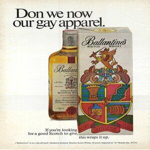 1967 Ballantine’s Scotch Whiskey Don We Now Our Gay Apparel Vtg Print Ad/Poster
